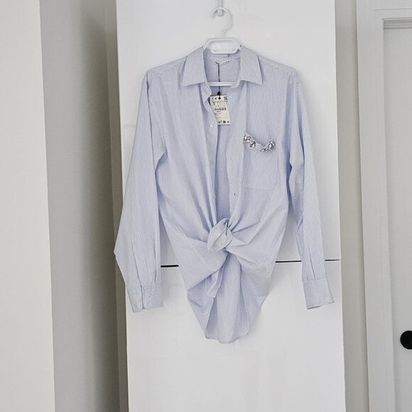 ZARA JEWEL TRIM STRIPED SHIRT-NWT!! 🆕🆕🆕 - Picture 2 of 7